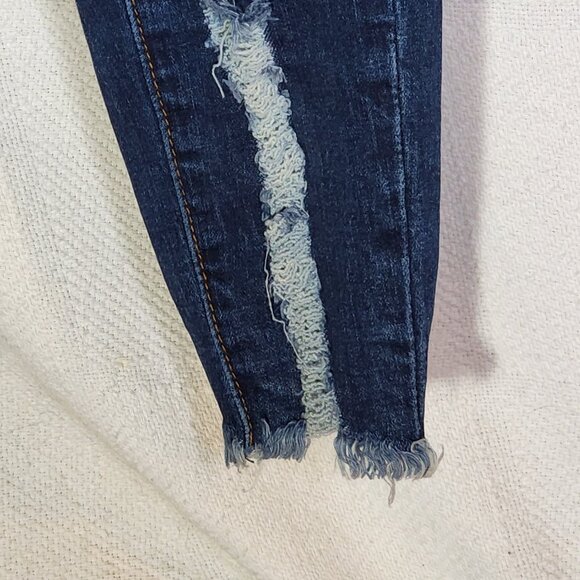 S.O.N.G Curvy Dark Wash Blue High Rise Skinny Ankle Distressed Jeans Jr Sz 13/31 - Picture 8 of 16